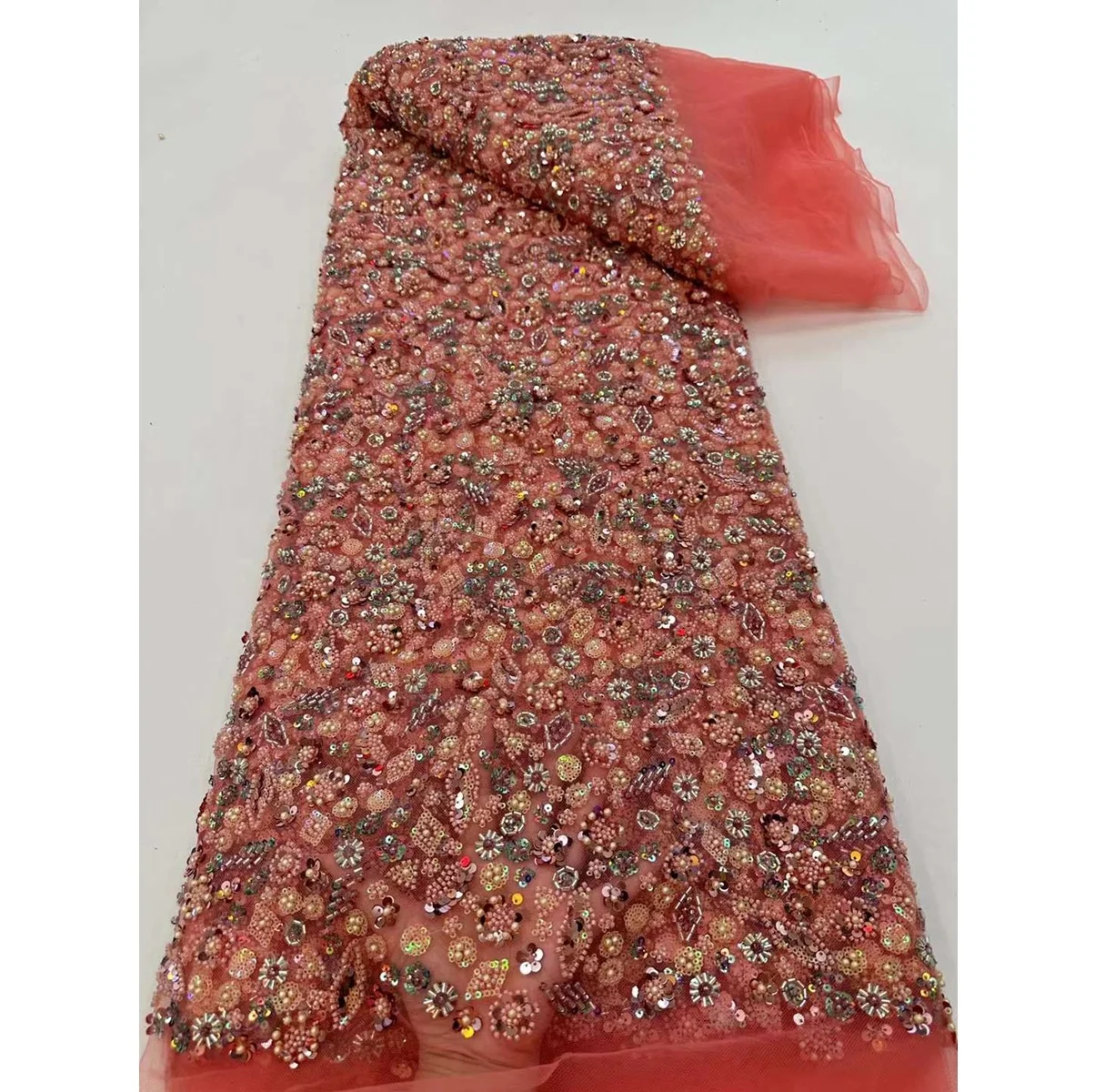 New Design Lace Fabric French Lace With Heavy Sequins And Beads Tulle Lace Fabric With Colorful Pattern For Dress