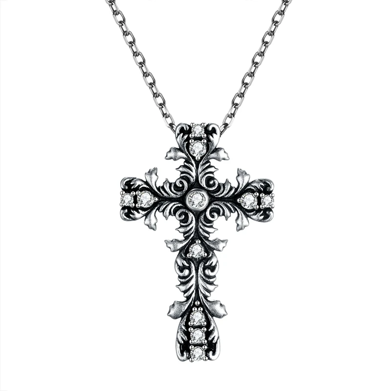 
Christian Jewelry 999 Angel Demon Silver Cross Necklace Men Chain Stainless Steel Pendant Heart Lucifer Dark Angel 