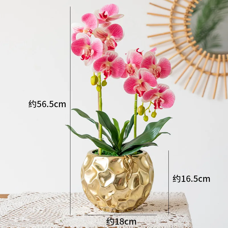 Artificial White Phalaenopsis Orchid Flower Arrangements Faux Orchid Flower in gold Pot Orchid Centerpiece