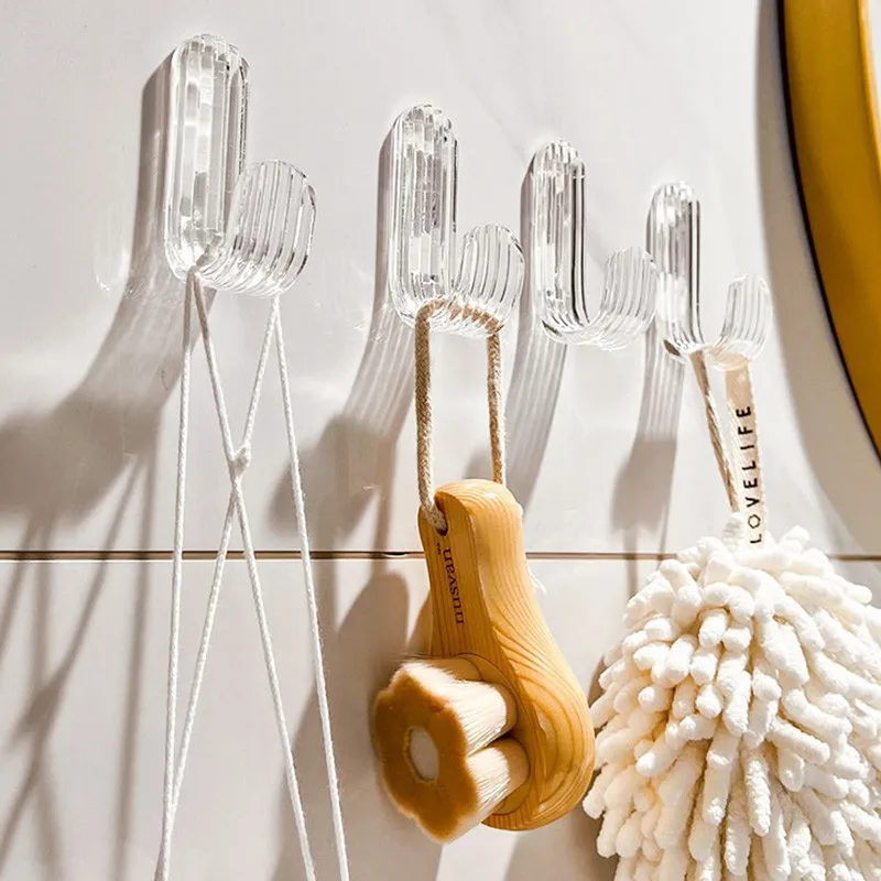 Plastic light luxury transparent traceless hook paste strong wholesale door back bathroom perforation-free acrylic novelty hooks