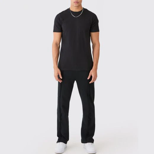 Good Quality Pima Cotton Men Longline Black Basic Slim Fit T Shirt Custom Brand Your Logo Fitted Tight Long Line Tshirt For Men