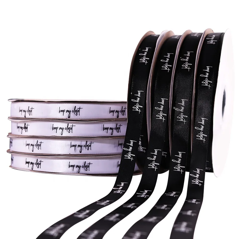 Customized 5/8inch Printed Logo Ribbon Gift With Black Logo Decoration Wrapping Ribbon Wholesale