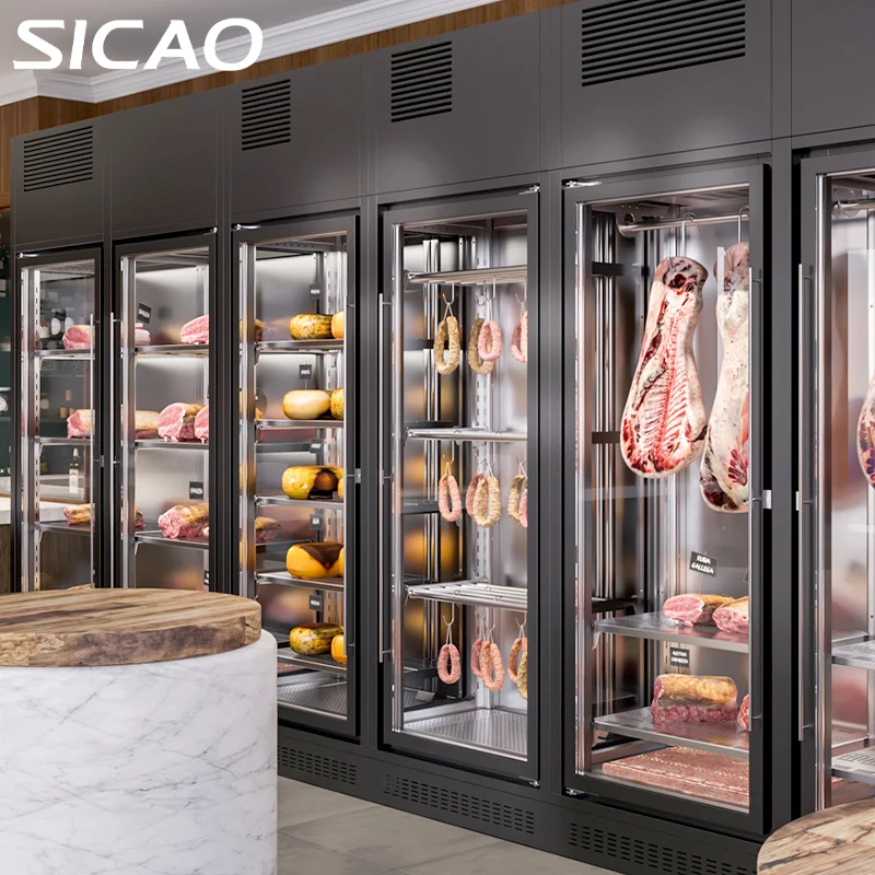 SICAO Custom Design Beef Steak Meat Dry Aging Aged Cooler Refrigerator Fridge Glass Dry Dri Ager 304 Stainless Steel Cabinet