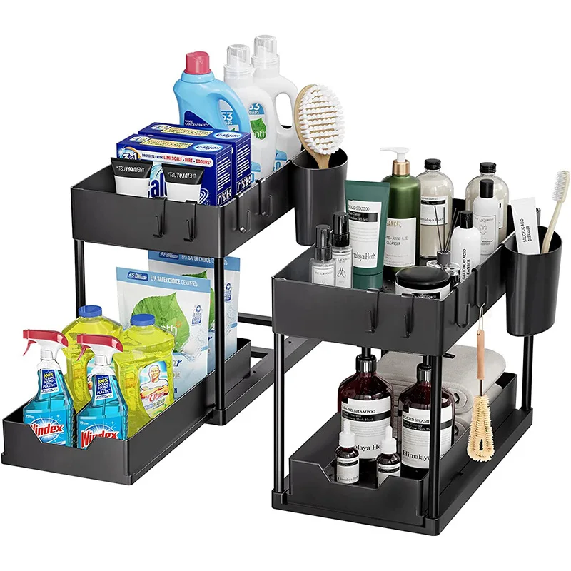 Frost Multi-Purpose Slide-Out 2-Tier Organizer Storage Baskets Racks with Handles and Dividers for house kitchen