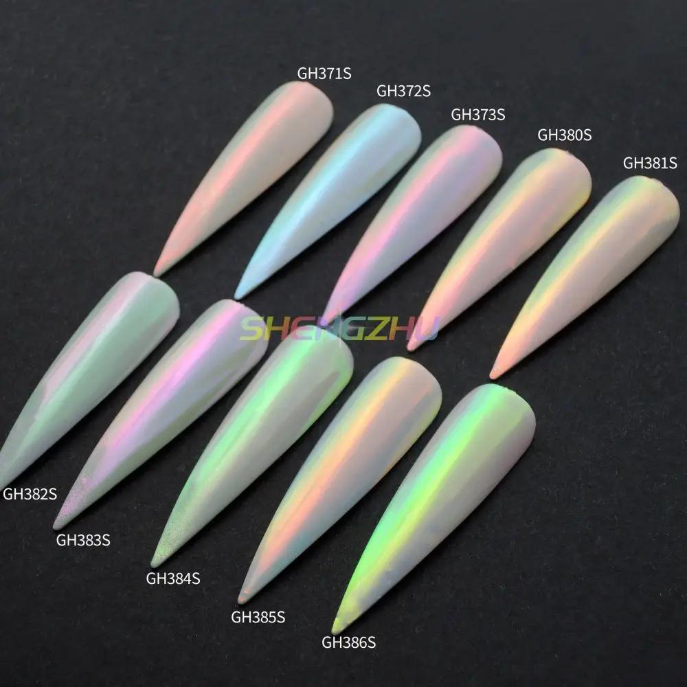 new arrival GH38 series nail chrome transparent aurora mermaid duochrome chameleon pigment powder loose powder