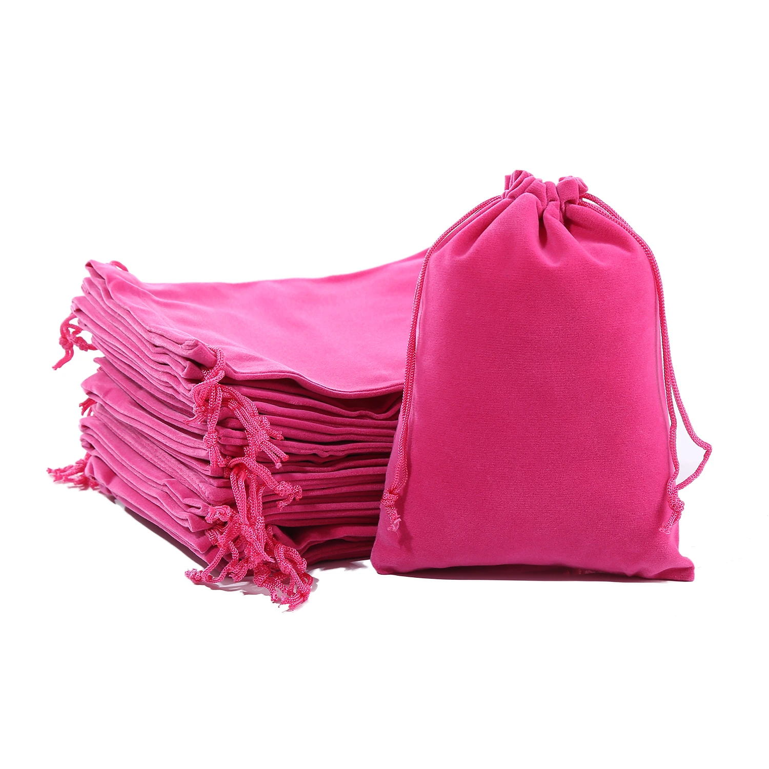 Wholesale Customized High End Gift Jewelry Pouch Bags Drawstring Velvet Pink Jewelry Bag