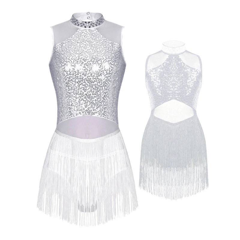 Stage Dance Performance Wear Dancewear Rhinestone Sequined Latin Tango Rumba Cha-Cha Samba Dance Dresses