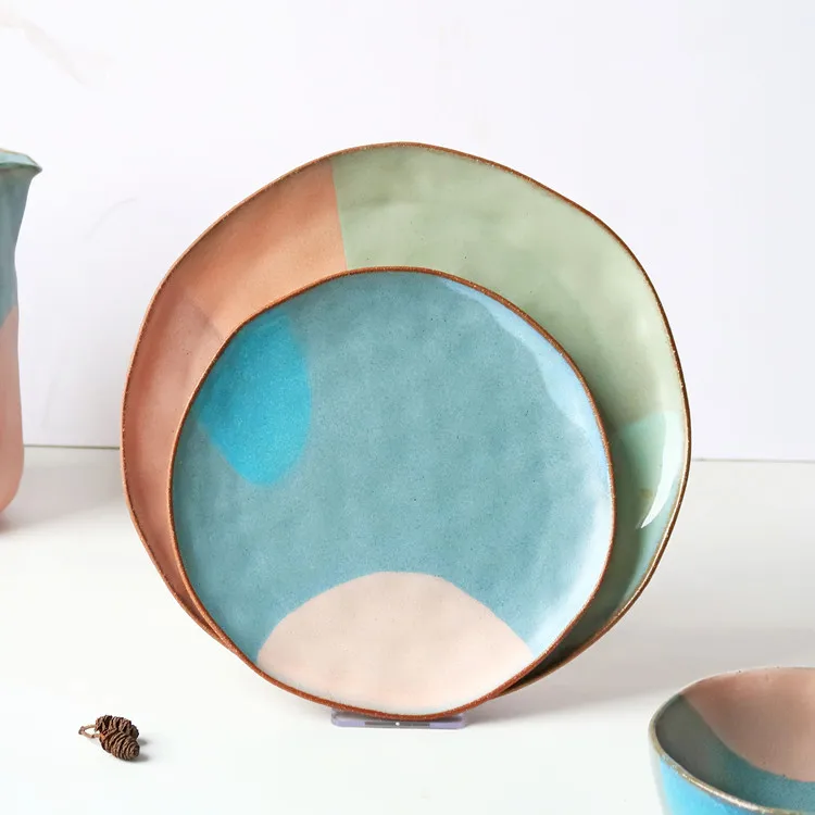 new -arrival novelty hand painted round shallow tableware moroccan plate colorful ceramic plates for restaurant