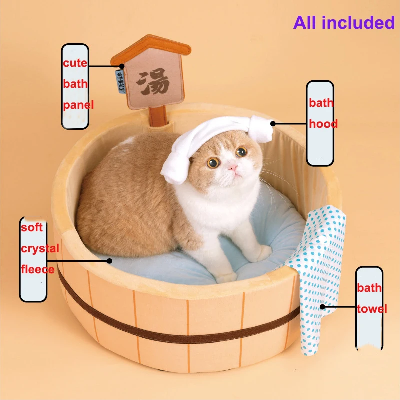 Japanese Style New Cat Bed Comfy Bathtub Pool for Dogs Detachable Puppy Basket Basin Safe Kitten Nest Pad Plush Sleeping Bed