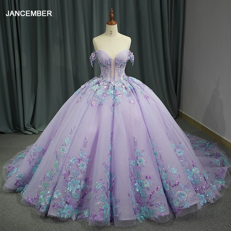 Jancember DY6762 Purple Sweetheart Neck Quinceanera Plus Size Fashion Elegant Ball Gown Evening Dresses