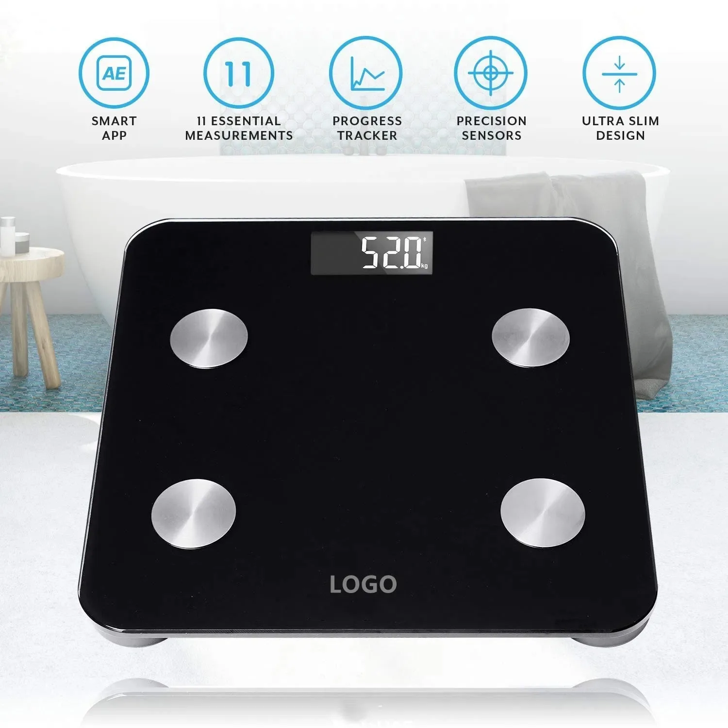 Customizable Bluetooth Square Body Fat Scale Smart Scale With App Digital Smart Bathroom Scale
