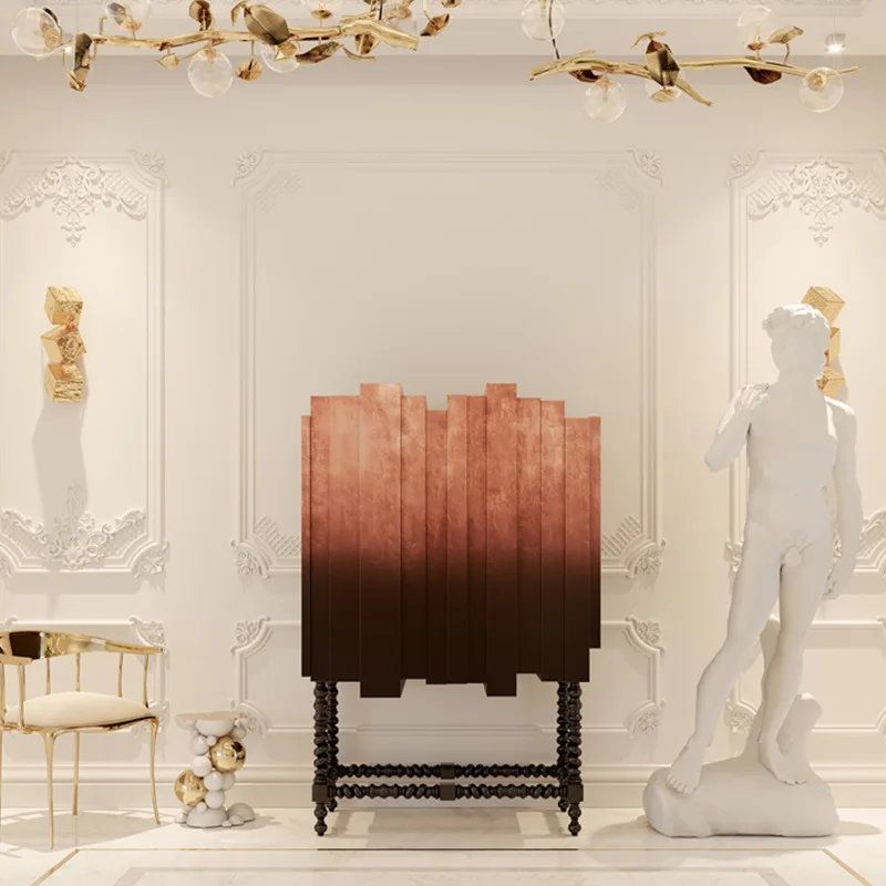 Luxury high-grade mahogany solid wood black paint gradient cabinet Italian living room hotel durable furniture sideboard