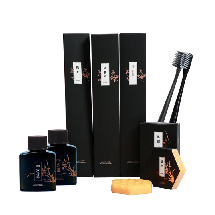 S&J Luxury 5 Star Hotel Custom Disposable Packaging Hotel Bathroom Accessories Set