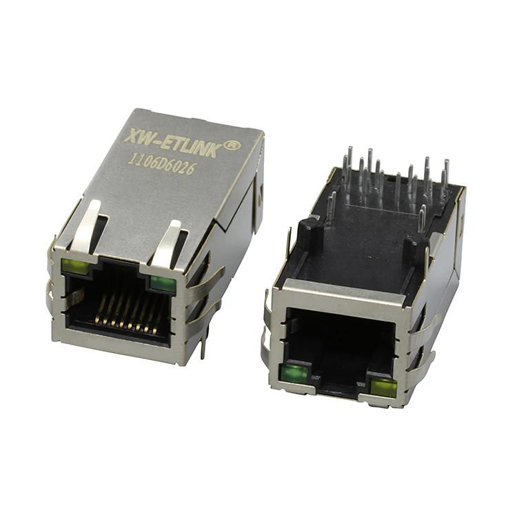 5G 10G 1 port ethernet rj45 connector with led 100/1000 Base-T network connector rj45 modular jack 8 pin rj45 female connector