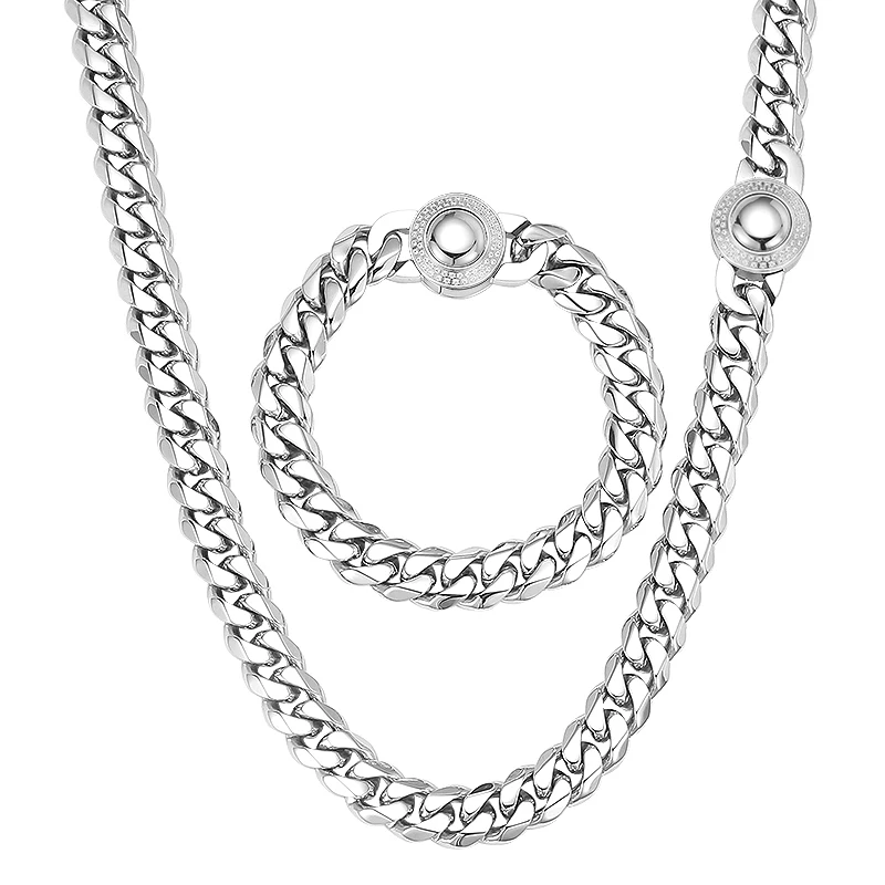 Miami Cuban Chain Bracelet Jewelry Stainless steel Icy Diamond CZ Clasp cuban link Necklace Jewelry