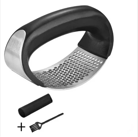 3 Pieces Kitchen Accessories Tool Set Manual Crusher Garlic Peeler Brush Stainless Steel Garlic Press