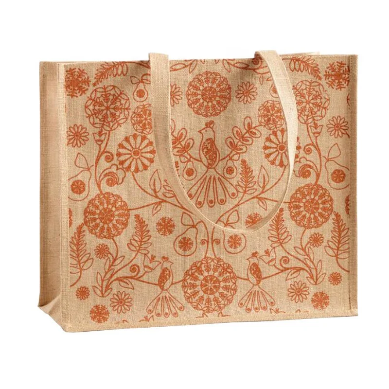 Eco friendly Natural Jute Beach Bag Printing Custom Burlap Shopping Bag Eco Friendly Hemp Tote Bag for Promotional Gift