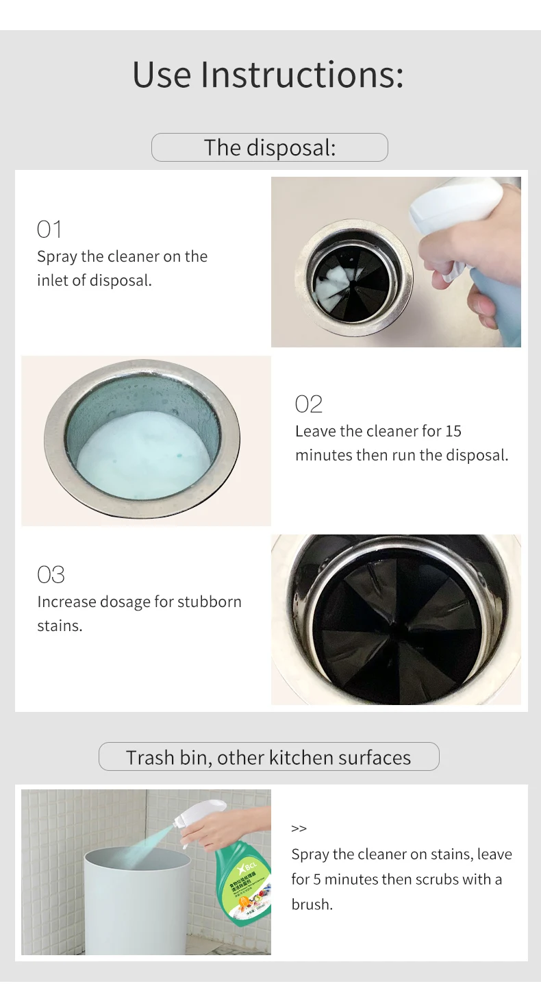 500ml Trigger Spray Garbage Disposal and Drain  Foaming  Cleaner Lemon Scent Remove food grease odours