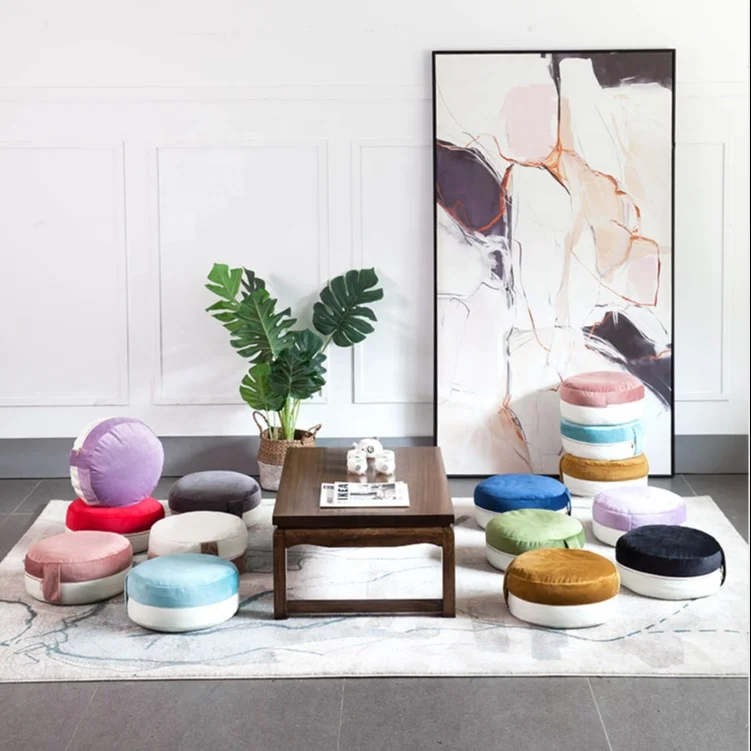 Sky Blue Velvet Outer Cover Buckwheat Husk Meditation Cushion Removable And Washable Customizable Color Yoga Zafu Pillow