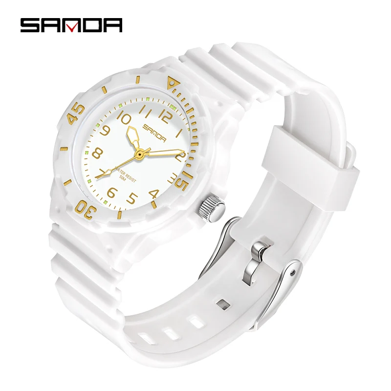 SANDA 6011 beautiful  white female quartz watch beautiful  Rubber Strap water proof  simple business  wrist watch