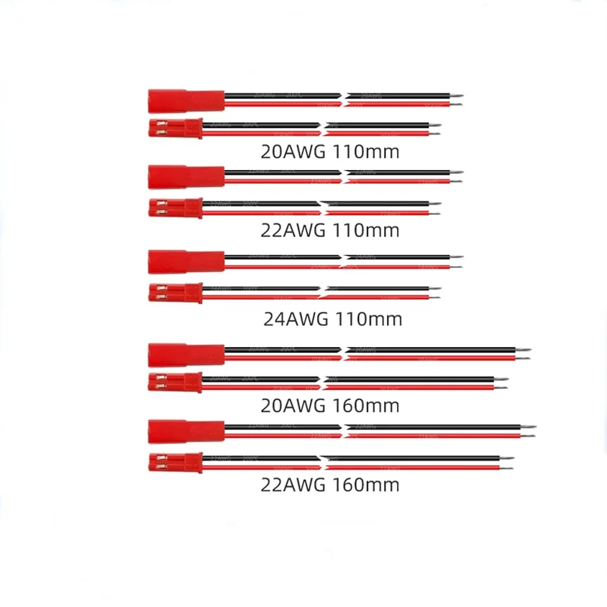 Male and Female JST 2PIN 2 PIN Plug Connector with 20AWG/22AWG/24AWG Silicone Wire Adapter