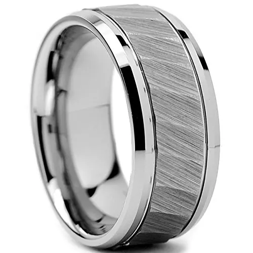 Mens Tungsten Carbide Hammered  Ring