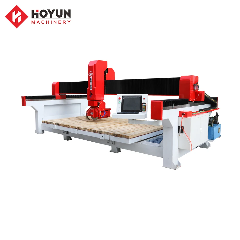 Hoyun 45 degree 4 axis 5 axis cnc stone cutting bridge saw for granite tilting table machine stone cnc