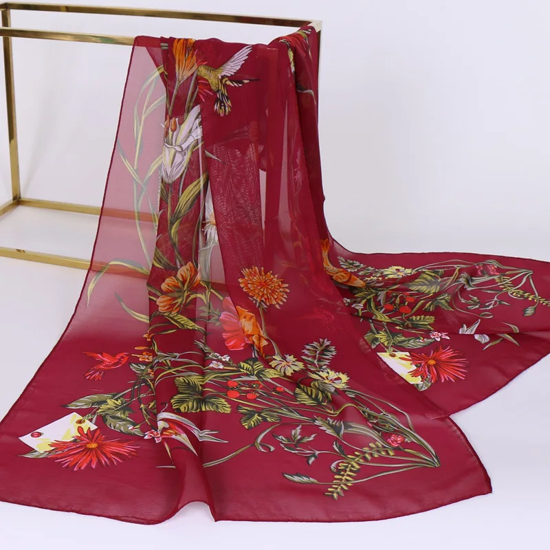 Elegant Chinese Style Chiffon Printing Brand Gift Silk Scarf Fashion Muslim Women Collar Hijab Scarf
