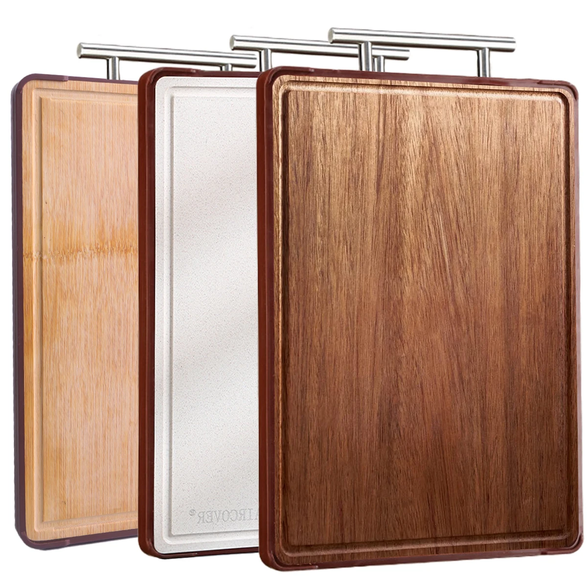 Wood Cutting Board for Kitchen, Reversible Double Sided Usable Solid Wooden Chopping Board With Juice Grooves and Handles