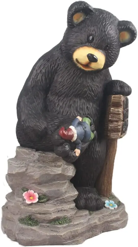 Hot-selling High-quality Big Black Bear and Dwarf Friendly Resin Figurines Sculpture for Home Garden Decoration