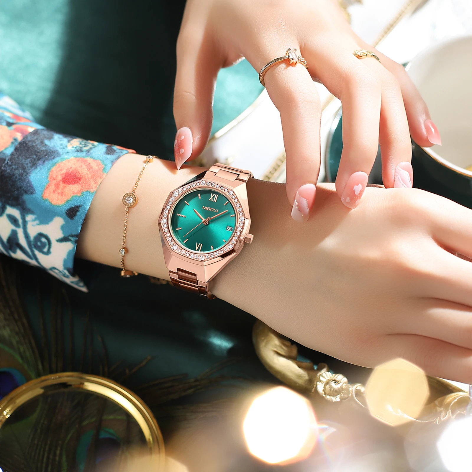 NIBOSI 2621 classic custom bling women wrist watch 3a high quality ladies full diamond watch