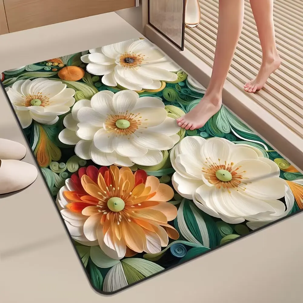CF custom 3D flower rubber quick dry non anti slip absorbent diatomite bathmate floor mat bathroom shower bath rug mats