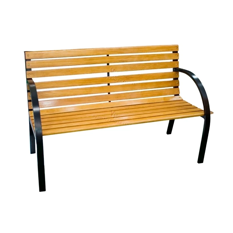 Outdoor steel garden bench with wooden slat