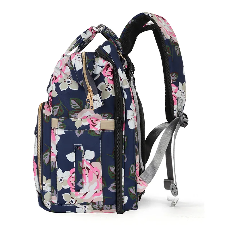 
2021 Drop Shipping Folding Bed Bag Lightweight Printed Waterproof Double Shoulder Mommy Diaper Bag 