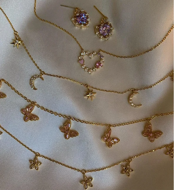 Dainty Luxury Jewelry Women Multi Butterfly Charms 18 K Gold Stainless Steel Custom Color CZ Zircon Crystal Butterfly Necklace