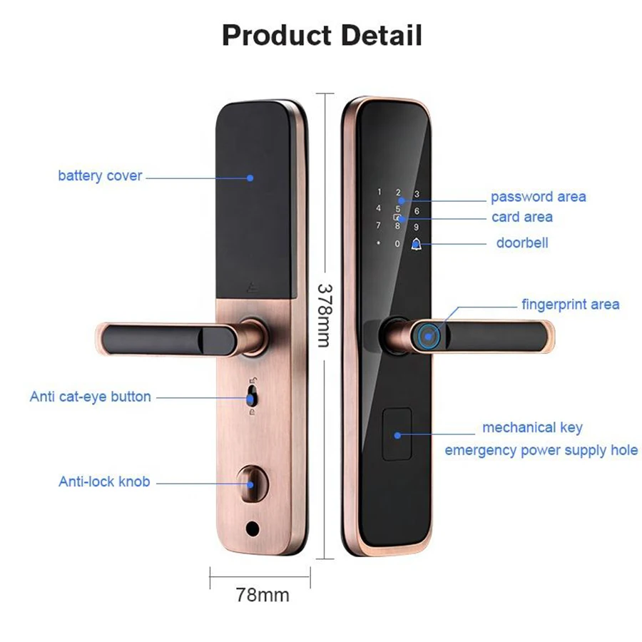 Electric electronic keyless entry tuya smart door lock wifi nfc for front door, automatic home rfid smart intelligent door lock