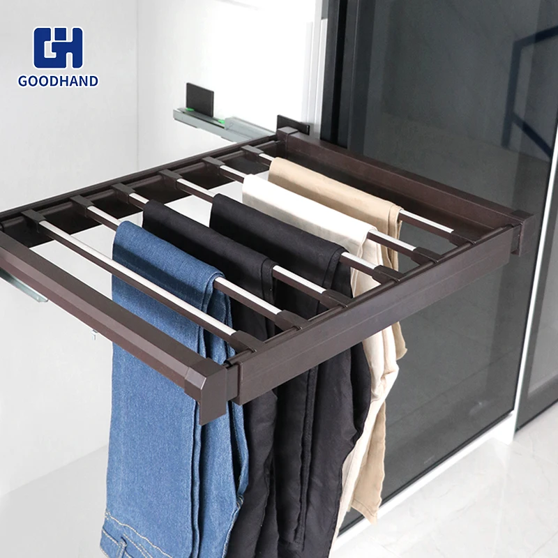 Furniture Hardware Soft close Closet Organizer Pull Out Trouser Shelf For Wardrobes Cabinet