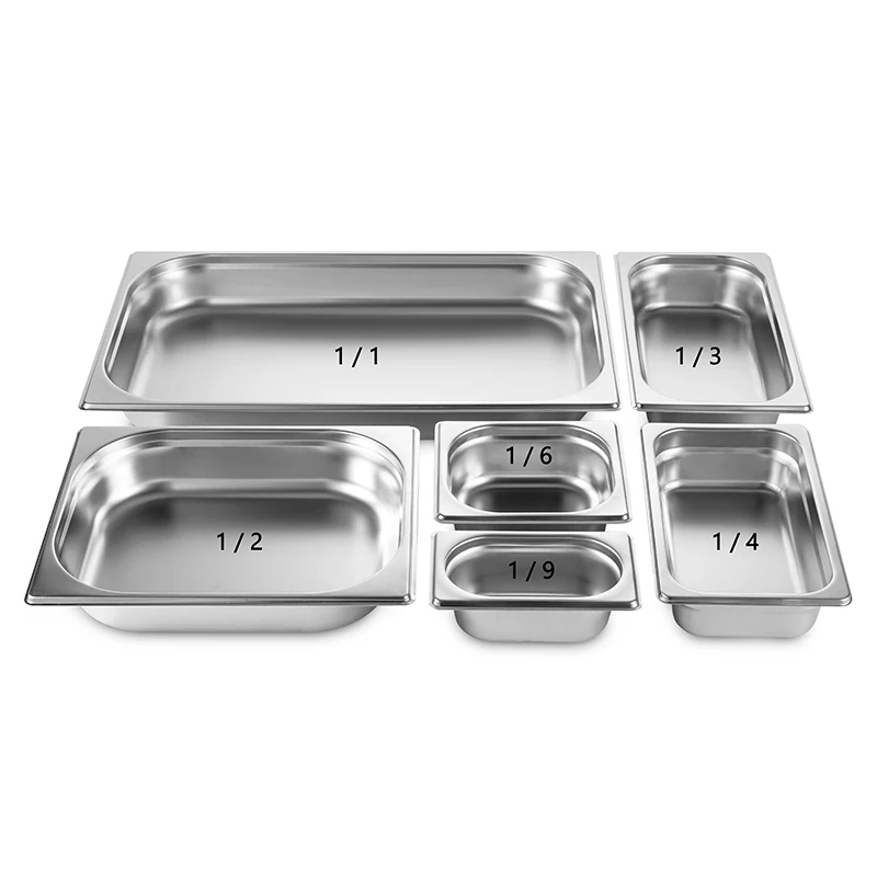 Hot Sell Full Sizes 1/1 1/2 1/3 1/4 1/6 1/9 American Style Stainless Steel Steam Table Anti Jam Thickened GN Food Pan