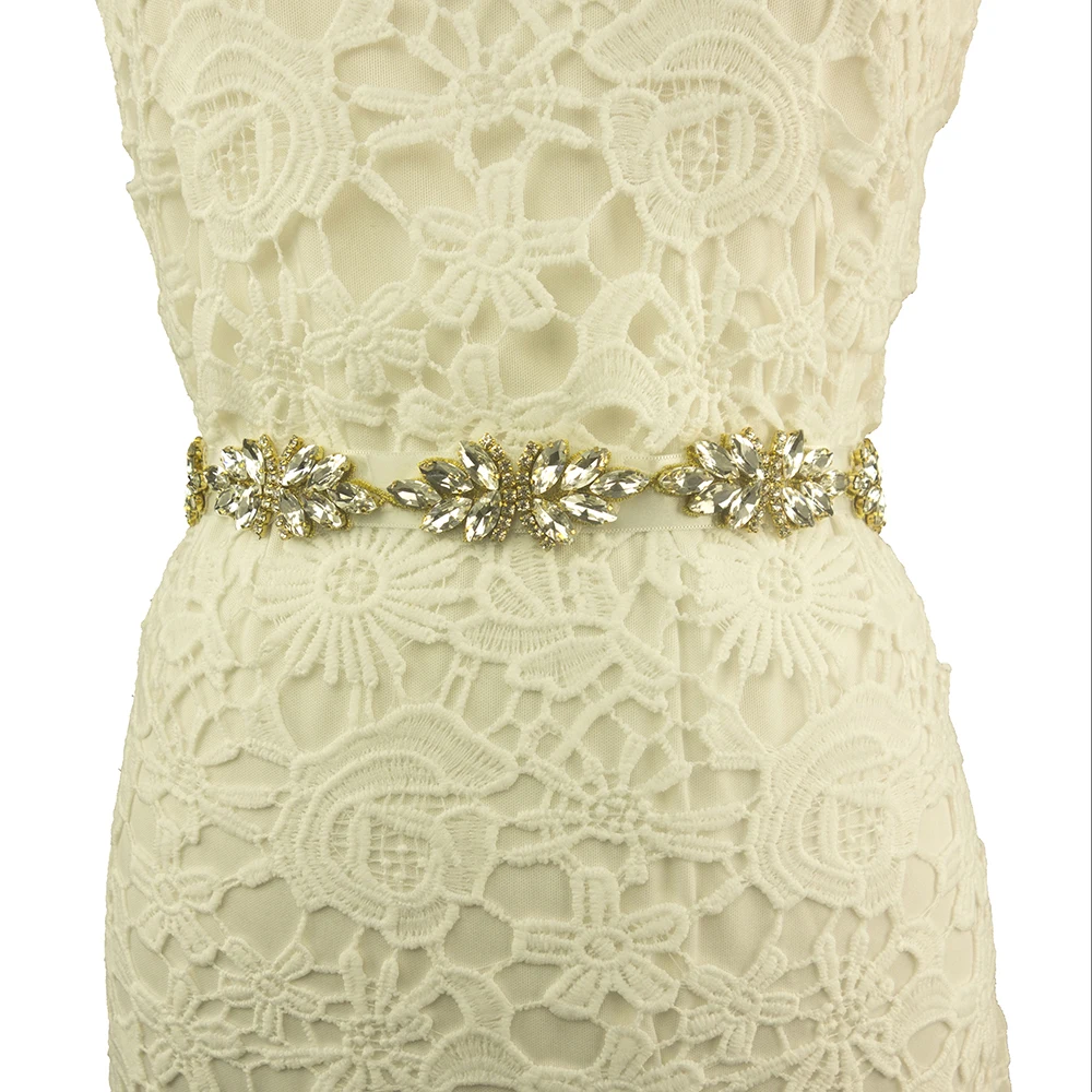 unique leaves design handmade clear crystal ribbon tie-up sash belt wedding dress belt rhinestone sash belt
