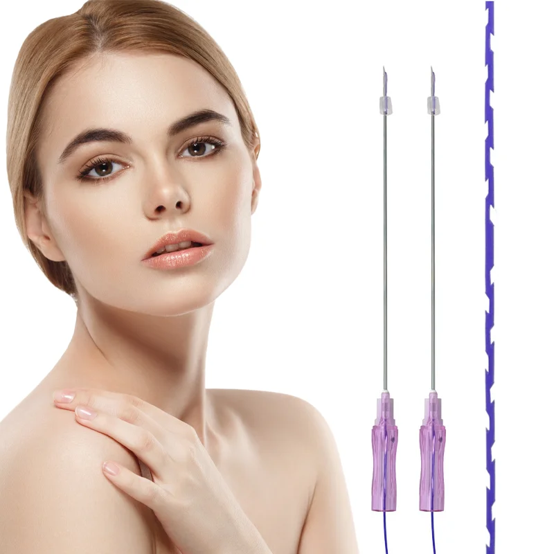 fine face lifting thread pdo absorbable suture medical equipment PDO molding thread W needle 19g 100mm in china