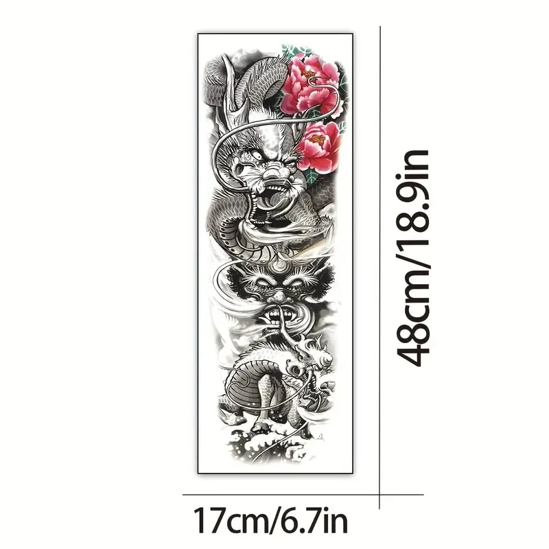 Sheets Full Arm Temporary Tattoo ,Tattoo Stickers , Long Lasting Waterproof Realistic Dragon Art Temporary Tattoo For Men