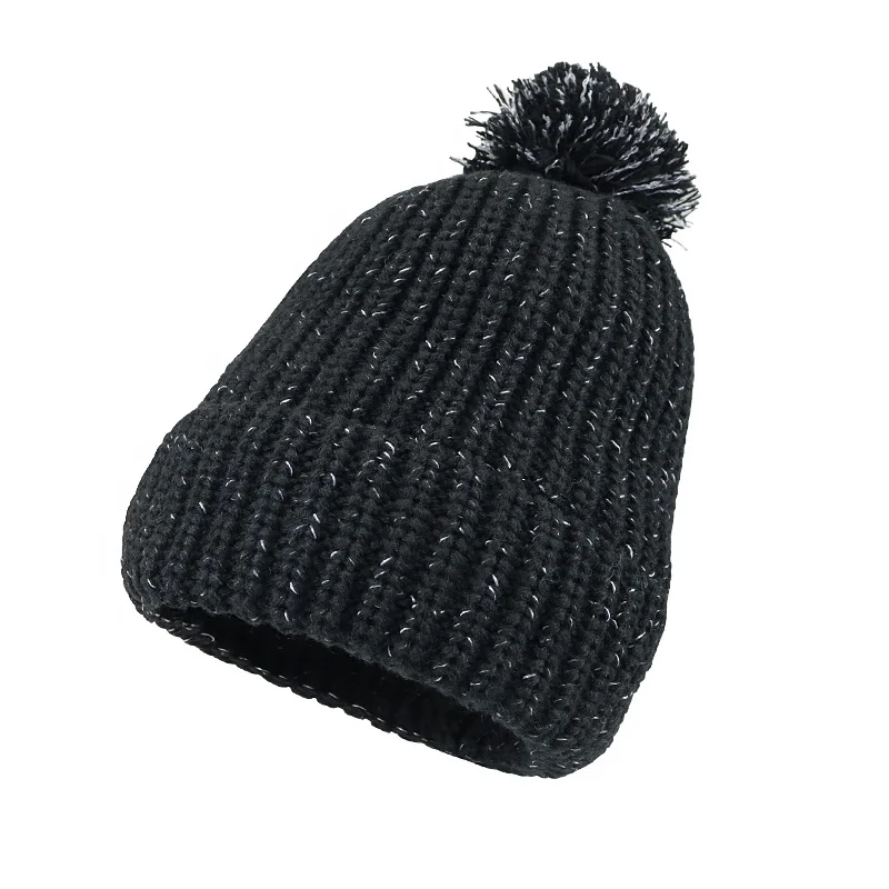 Зимняя вязаная шапка унисекс теплая и мягкая эластичная Шапка-бини на заказ для мужчин женщин со светоотражающей