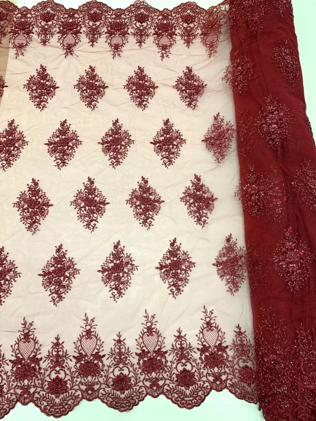 design small MOQ  haute couture  lace fabric  designs in champagne  color