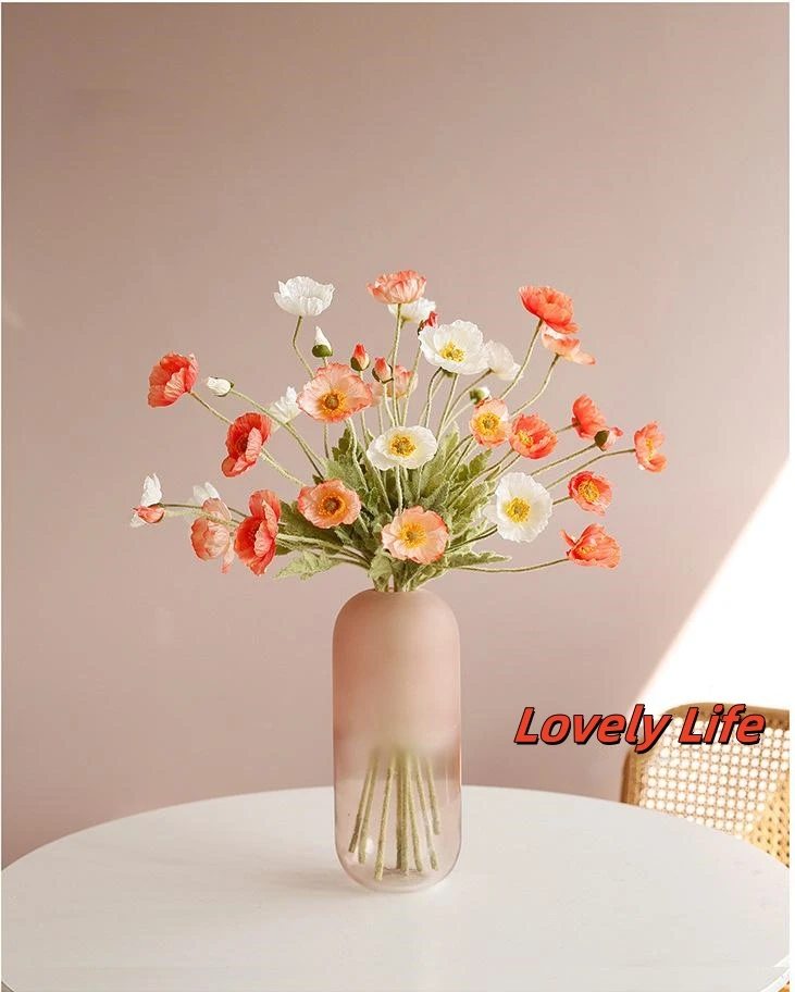 Wholesale Artificial Poppy Flowers with Flocking for Wedding&Hotel&Home Decoration Perfect Christmas Ornament Vase Centerpieces