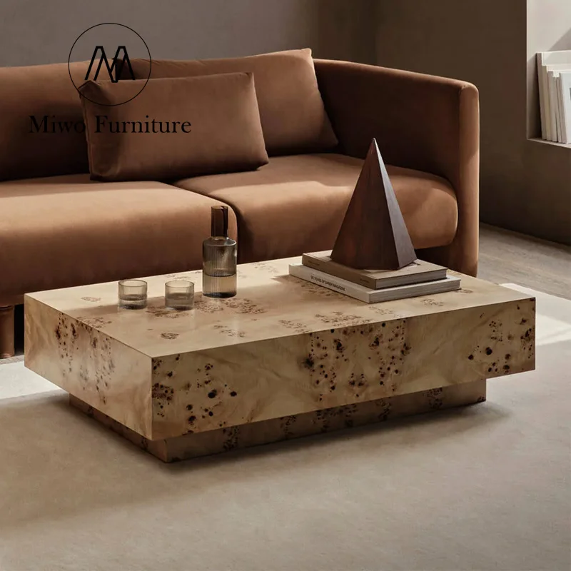 luxury modern Natural Burl  Wooden Coffee Table Living Room Furniture Hotel lobby reception Rectangle design centre tea table