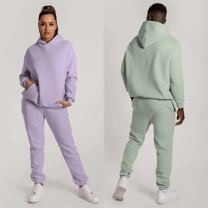  unisex track suit plain jogger 2 piece pants set jogging sweatsuit sportswear custom logo 100% cotton sweat men