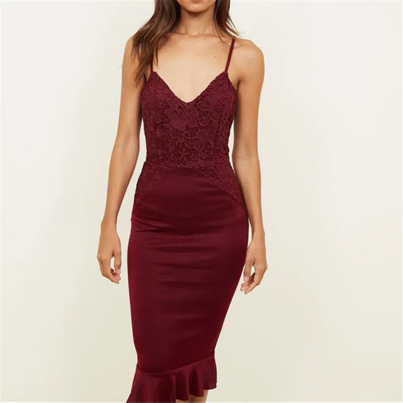Fishtail Hem Knee Length Plum Crochet Bodice Fishtail Dress