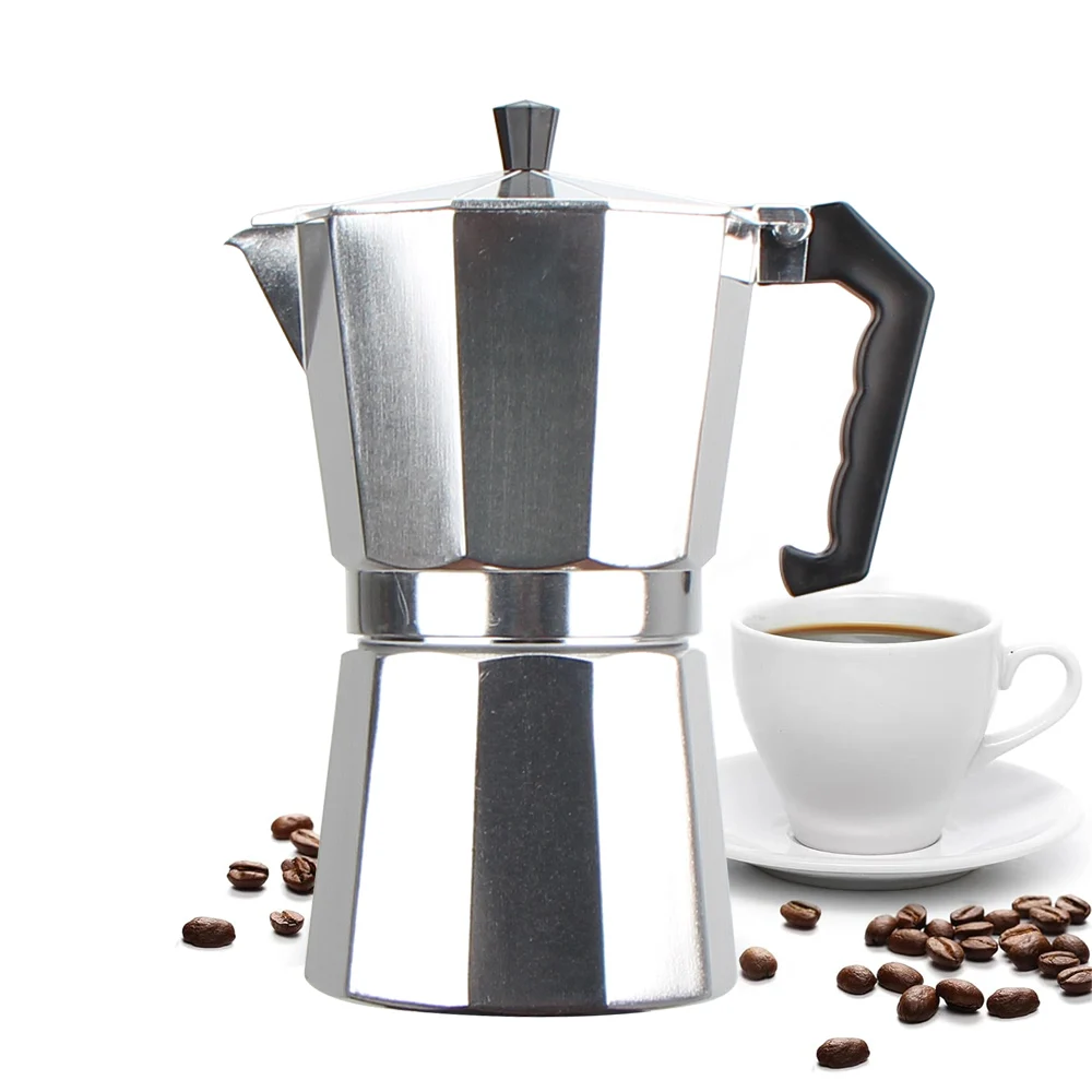 Silver Cafeteras 6 Espresso Cups Italian Classic Stovetop Espresso Coffee Maker Moka Pot