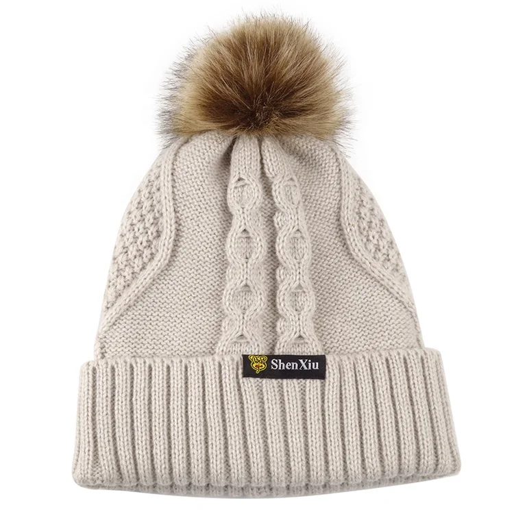 
New Arrival Fur Pom Satin Lined Custom Beanie Hat Wholesale Knitted Beanie Hat 