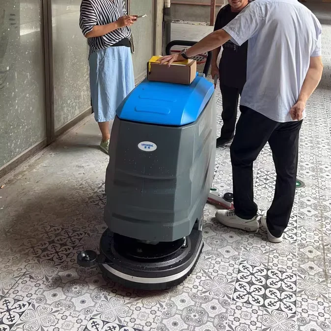HandScrub Pro Electric Manual Floor Scrubber Efficient Small Area Cleaning for Home Restaurant Use Core Motor Bearing Gear
